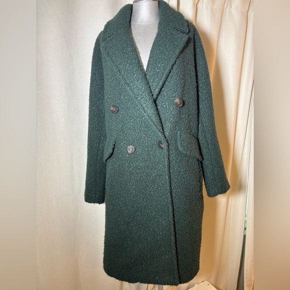 BCBGeneration Moss Green Bouclé Double Breasted Coat Teddy SOFT Pea Overcoat LG - Picture 3 of 13